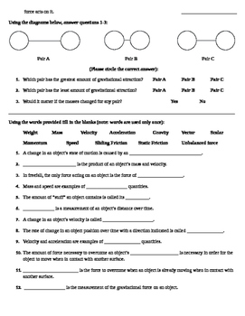 Motion and Gravity - Worksheet - Fill in the Blank by Mercury Manufacturing