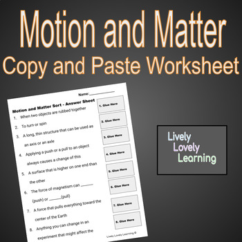 Preview of Motion and Matter Vocab CUT AND PASTE Worksheet