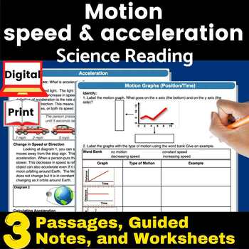 Preview of speed velocity & acceleration science reading comprehension passages & questions