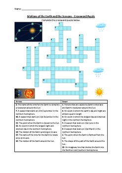 Preview of Motions of the Earth and the Seasons - Crossword Puzzle Worksheet (Printable)