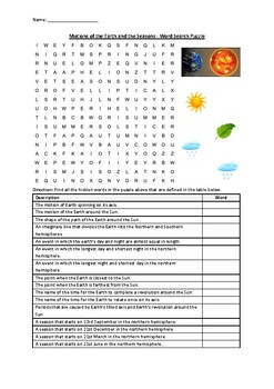 Preview of Motions of the Earth and the Seasons - Word Search Puzzle Activity (Printable)