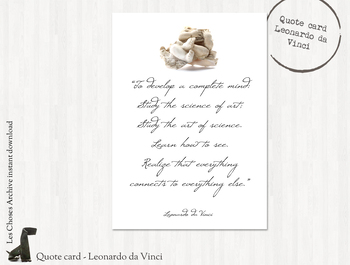 Preview of Motivation Card, Printable, Quote Card, Leonardo Da Vinci, Inspirational,  5"X7"
