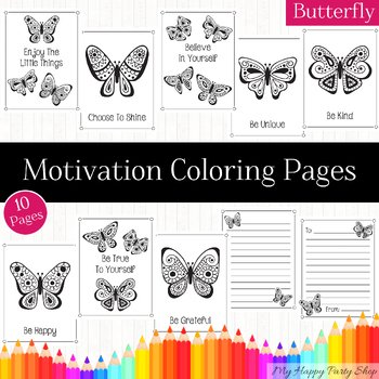 Preview of Motivation Coloring Pages  | Butterfly Coloring Book. Printable