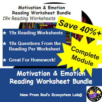 Preview of Motivation & Emotion Module Reading Worksheet Bundle **Editable**