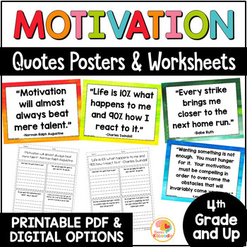 Preview of Motivational Classroom Posters Bulletin Board Quotes with Reflection Activities