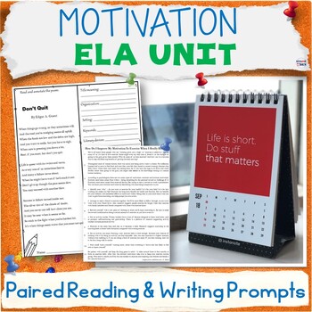 Preview of Motivation Unit - ELA Paired Reading Activities, SEL Writing Prompts