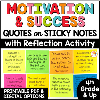 Preview of Motivational Classroom Sticky Notes Quotes Activities and Digital Stickers