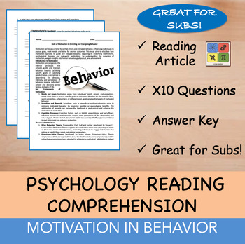 Preview of Motivation in Behavior - Psychology Reading Passage - 100% EDITABLE