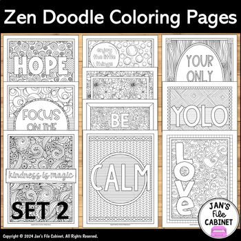 Preview of Motivational Coloring Pages Set 2 ZEN DOODLE Growth Mindset | Binder Covers