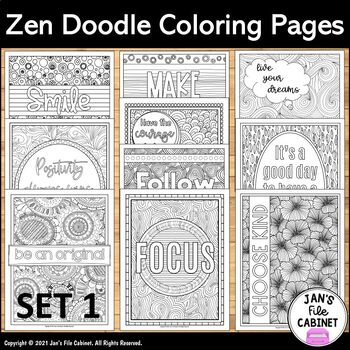 Preview of Motivational Coloring Pages Set 1 ZEN DOODLE Growth Mindset | Binder Covers