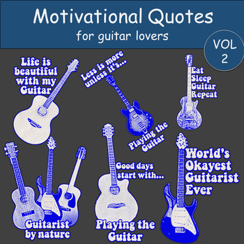 Preview of Motivational Guitar Clipart with Inspirational Quotes for School and Home