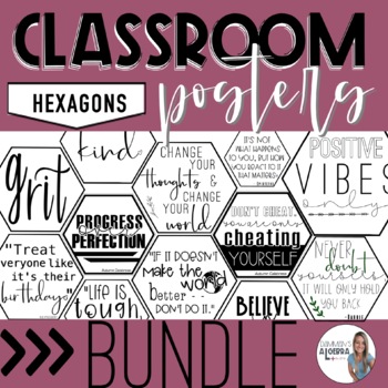 Preview of Motivational, Inspiring Hexagon poster Bundle | classroom decor | Back to School