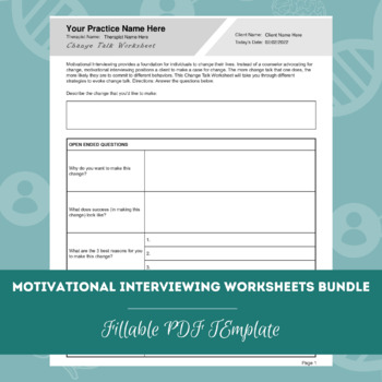 Motivational Interviewing Worksheets Bundle Editable Fillable Printable Pdfs