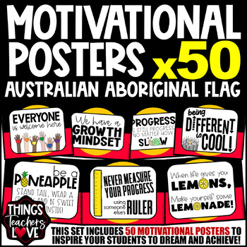 Preview of Motivational Posters, Growth Mindset- AUSTRALIAN ABORIGINAL FLAG CLASSROOM DECOR