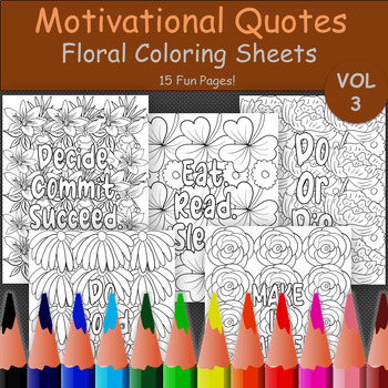 Preview of Motivational Quote Coloring Sheets | Floral Coloring Pages | For Personal Growth