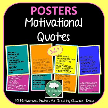 Motivational Quote Posters Brights x 50 Famous Quotes by Tea4Teacher