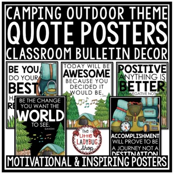Preview of Camping Theme Classroom Decor Back to School Bulletin Board Motivational Posters