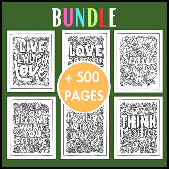 Preview of Motivational Quotes Coloring Page Bundle, Adult Coloring Pages for Self Care