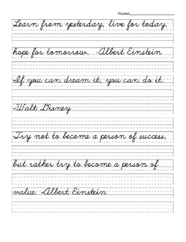 Motivational Quotes Cursive Practice by Homemade Happiness | TPT