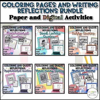 Preview of Coloring and Writing Reflection Pages Bundle - Print and Digital