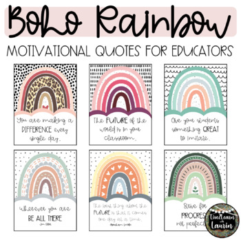 Preview of Motivational Quotes for Educators: BOHO Rainbow Posters