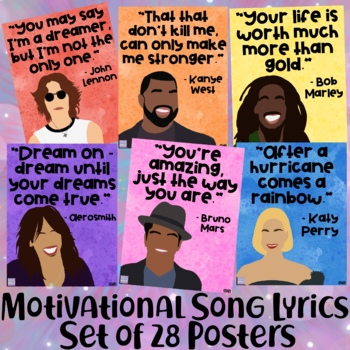 Preview of Motivational Song Lyric Classroom Posters