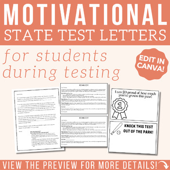 Preview of Motivational State Testing Letters for Students and Parents | Editable in Canva