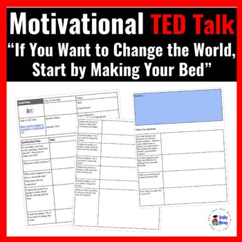 Preview of Motivational Ted Talk To Change The World, Start by Making Your Bed PDF