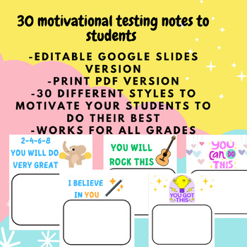 Preview of Motivational Testing Notes for Students: Testing Encouragement DIGITAL & PRINT