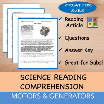 Preview of Motors & Generators - Reading Passage and x 10 Questions (EDITABLE)