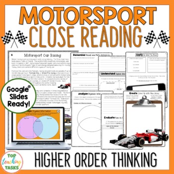 Preview of Motorsport Reading Comprehension Passages and Questions
