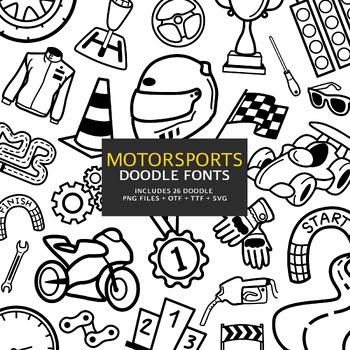 Preview of Motorsports Doodle Fonts, Instant File otf, ttf Font Download