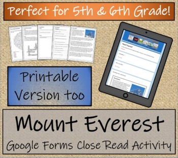 Mount Everest 5th Grade & 6th Grade Close Reading Distance Learning