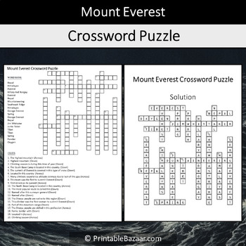 Mount Everest Crossword Puzzle Worksheet Activity by Crossword Corner