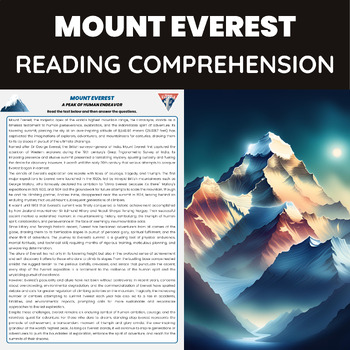 Preview of Mount Everest Reading Comprehension | Himalayas Mountains in Asia