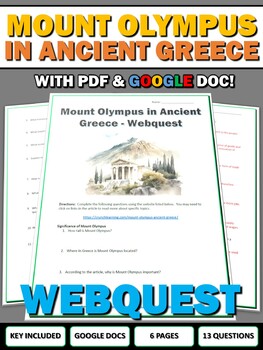Mount Olympus in Ancient Greece Webquest with Key (Google Doc Included)