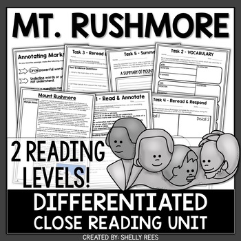 Preview of Mount Rushmore Reading Passage and Close Reading Worksheets