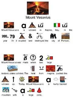 Preview of Mount Vesuvius - Pompeii picture supported text lesson questions visuals