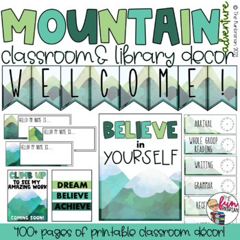Preview of Mountain Adventure Classroom Decor | Library Decor | Editable | 500+ Pages