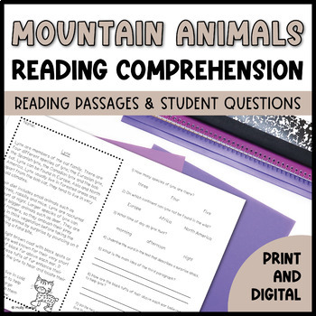 Preview of Reading Comprehension Passages and Questions | 2nd Grade | Mountain Animals FREE