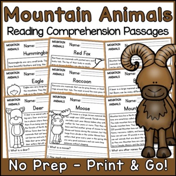 Mountain Animals Reading Comprehension Passages and Questions | TPT