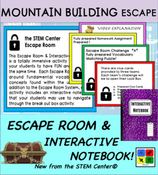 Preview of Mountain Building Escape Room & Plate Tectonics Interactive Notebook