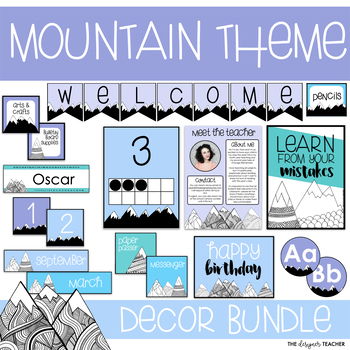 Preview of Mountain Theme Classroom Decor Bundle with Cool Colors