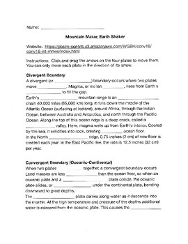 Preview of Mountain Maker Earth Shaker Online Activity & Worksheet