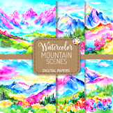 Mountain Scenes - Transparent Watercolor Clipart Illustrat