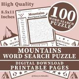 Mountains Word Search Puzzle Worksheet Activity