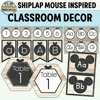 Preview of Shiplap Mouse Inspired Classroom Decor -Banner|Word Wall|Number Line|Table Signs
