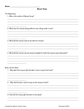 Preview of Mouse Soup by Arnold Lobel Comprehension Questions