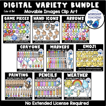 Preview of MOVABLE Images Variety Digital Clip Art Bundle | Images Color Black White