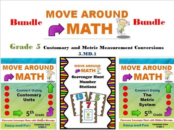 Preview of Move Around Math Scavenger Hunt Measurement Bundle 5.MD.1 Grade 5